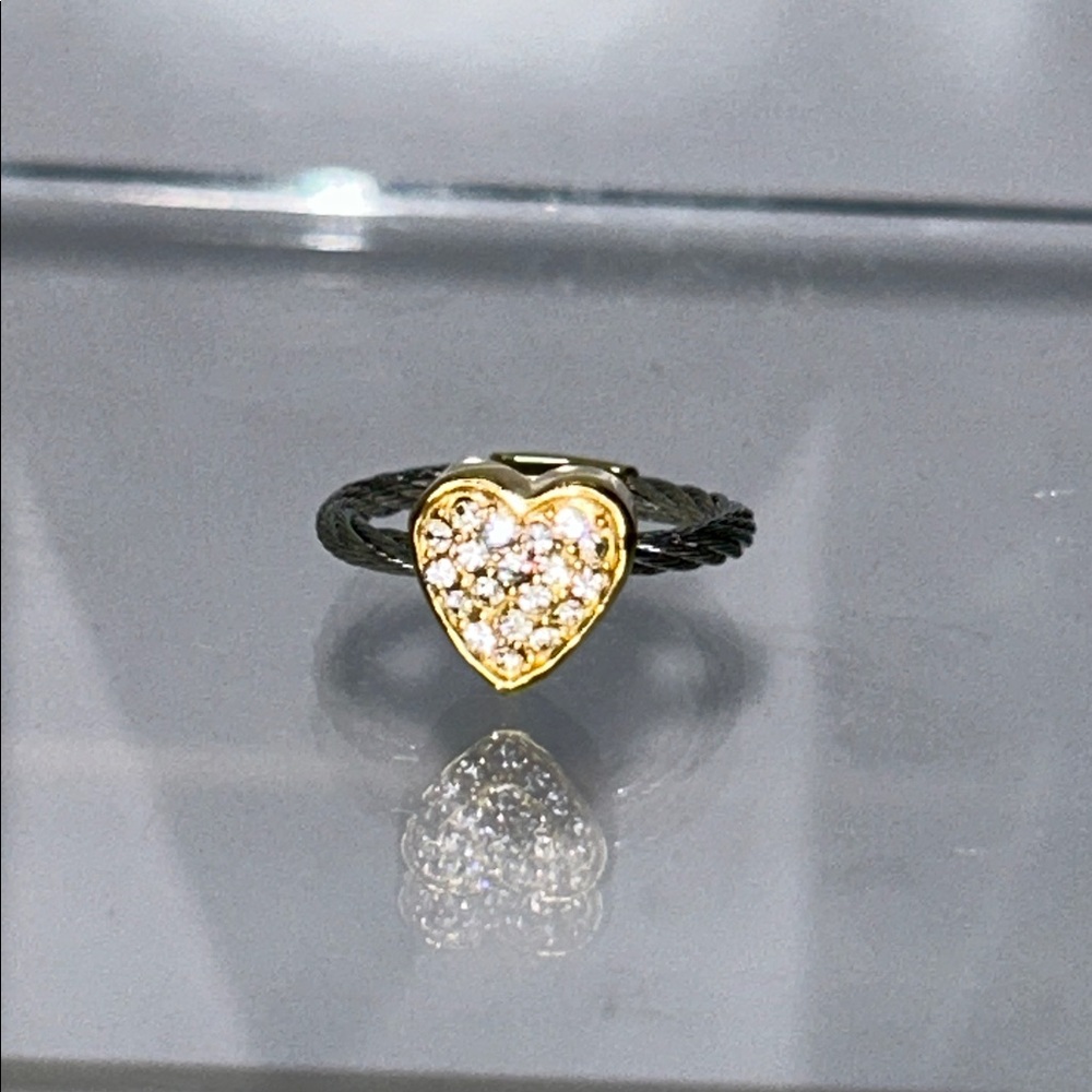 NWOT Sterling Silver Gold Plate CZ Pave Heart Designer ring Ring Boho
